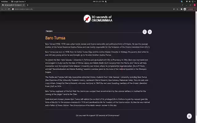 30 Seconds of Oromummaa  from Chrome web store to be run with OffiDocs Chromium online