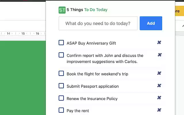 5 Things To Do Today  from Chrome web store to be run with OffiDocs Chromium online
