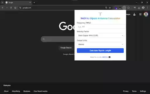 9M2PJU Dipole Antenna Calculator  from Chrome web store to be run with OffiDocs Chromium online