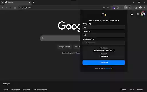 9M2PJU Ohms Law Calculator from Chrome web store to be run with OffiDocs Chromium online 9M2PJU Ohms Law Calculator from Chrome web store to be run with OffiDocs Chromium online