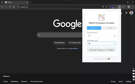 9M2PJU Resonance Calculator  from Chrome web store to be run with OffiDocs Chromium online