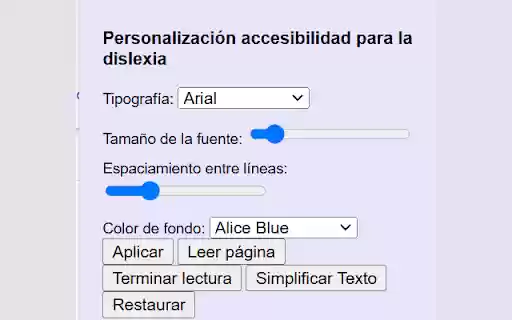 Accesibilidad para la dislexia from Chrome web store to be run with OffiDocs Chromium online Accesibilidad para la dislexia from Chrome web store to be run with OffiDocs Chromium online