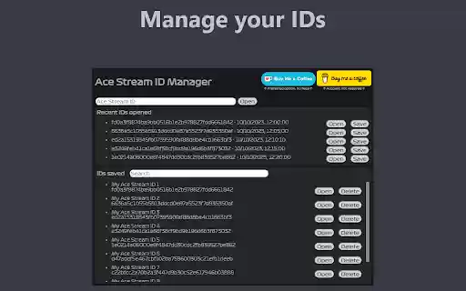 Ace Stream ID Manager  from Chrome web store to be run with OffiDocs Chromium online