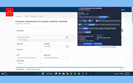 ACGME Anesthesia Case Log Helper  from Chrome web store to be run with OffiDocs Chromium online