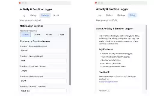 Activity Emotion Logger from Chrome web store to be run with OffiDocs Chromium online Activity Emotion Logger from Chrome web store to be run with OffiDocs Chromium online