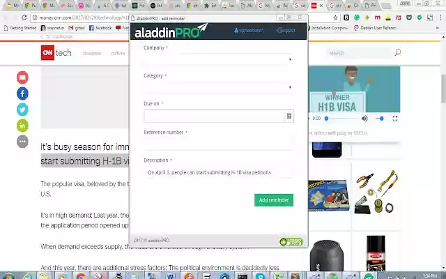 Add reminder  from Chrome web store to be run with OffiDocs Chromium online