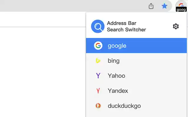 Address bar search engine switcher from Chrome web store to be run with OffiDocs Chromium online Address bar search engine switcher from Chrome web store to be run with OffiDocs Chromium online