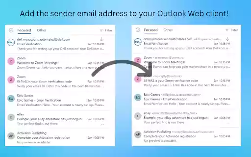 Add Sender Email Address to Outlook  from Chrome web store to be run with OffiDocs Chromium online