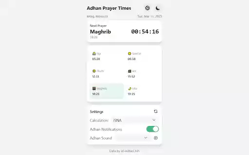 Adhan Prayer Times  from Chrome web store to be run with OffiDocs Chromium online