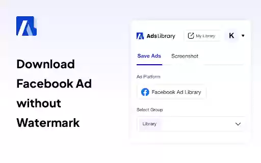 Ad Library：Save Facebook ad video without watermark  from Chrome web store to be run with OffiDocs Chromium online