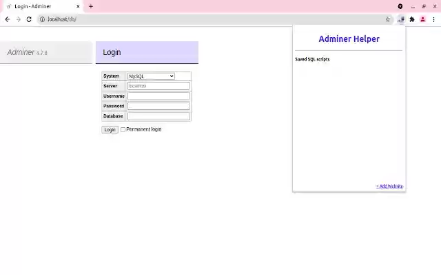 Adminer Helper from Chrome web store to be run with OffiDocs Chromium online Adminer Helper from Chrome web store to be run with OffiDocs Chromium online