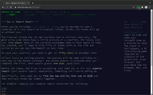 Advent of Code to Markdown from Chrome web store to be run with OffiDocs Chromium online Advent of Code to Markdown from Chrome web store to be run with OffiDocs Chromium online