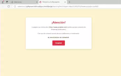 Advertencia de Navegación Streaming  from Chrome web store to be run with OffiDocs Chromium online