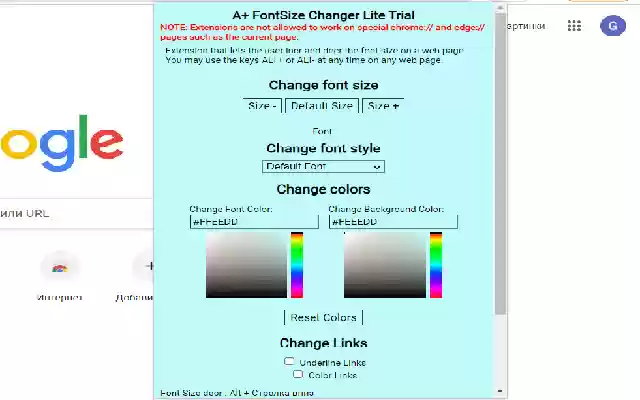 A+ FontSize Changer Lite  from Chrome web store to be run with OffiDocs Chromium online