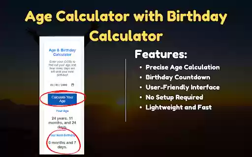 Age Calculator with Birthday Calculator  from Chrome web store to be run with OffiDocs Chromium online