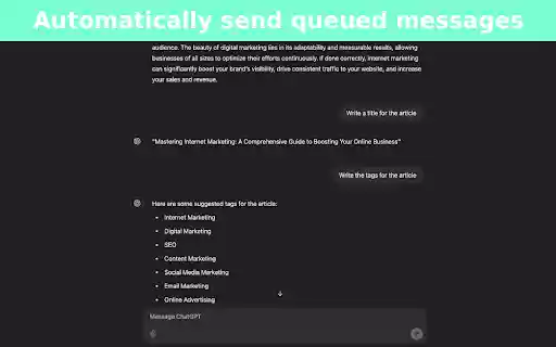 AI Message Queue ChatGPT Queue for Prompt Chains and Bulk Prompting  from Chrome web store to be run with OffiDocs Chromium online