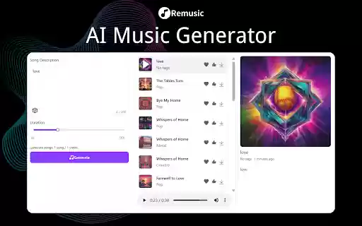 AI Music Generator Generate Music Online  from Chrome web store to be run with OffiDocs Chromium online