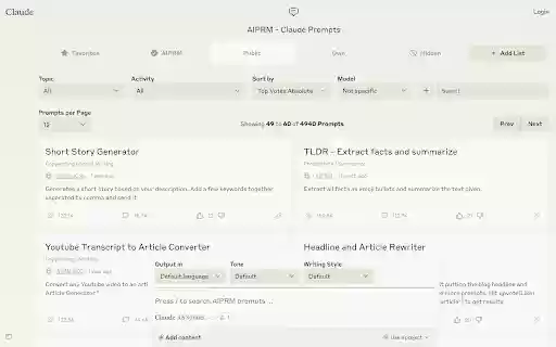 AIPRM for Claude  from Chrome web store to be run with OffiDocs Chromium online