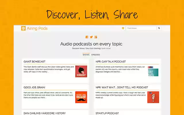 Airing Pods Audio Podcast Player App  from Chrome web store to be run with OffiDocs Chromium online