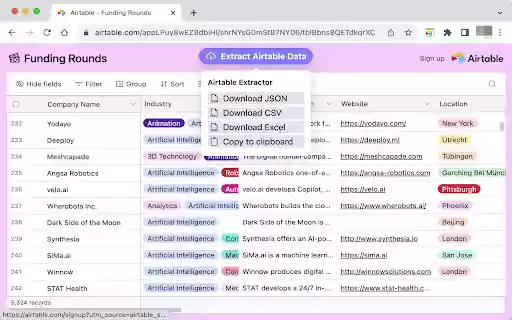 Airtable Extractor  from Chrome web store to be run with OffiDocs Chromium online