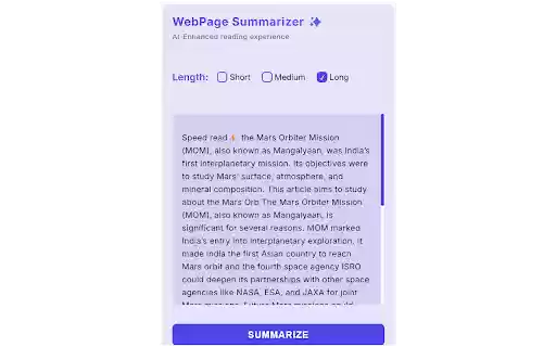 AI Webpage Summarizer  from Chrome web store to be run with OffiDocs Chromium online