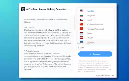 AI Writing Generator: AIFreeBox  from Chrome web store to be run with OffiDocs Chromium online