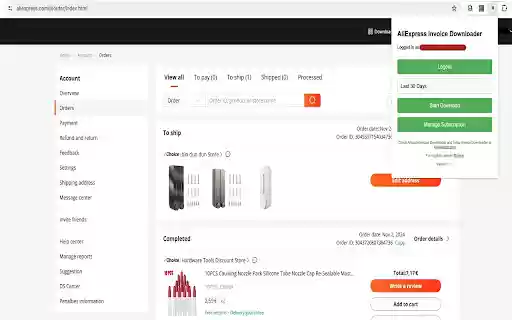 AliExpress Invoice Downloader  from Chrome web store to be run with OffiDocs Chromium online