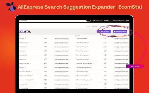 AliEx Search Suggestion Expander| Ecomstal  from Chrome web store to be run with OffiDocs Chromium online