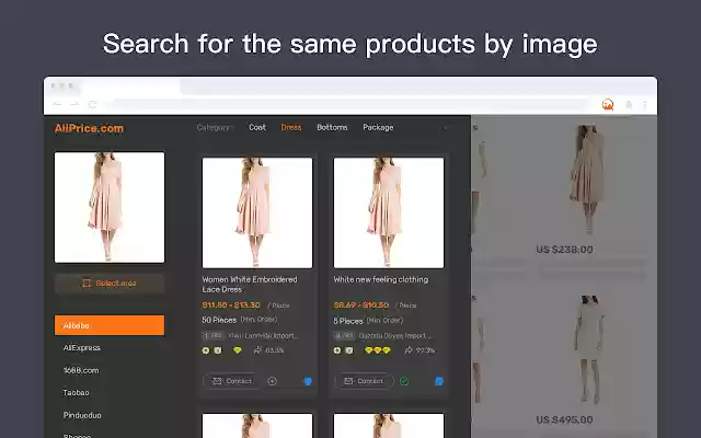 AliPrice Recherche par image pour l'importation de Chine depuis la boutique en ligne Chrome à exécuter avec OffiDocs Chromium en ligne