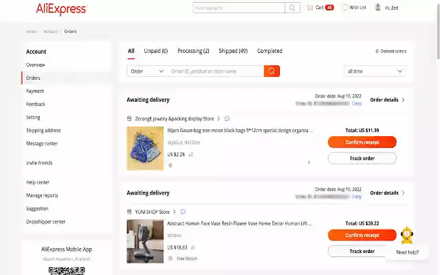 AliVoice Obtenez le reçu de facture AliExpress depuis la boutique en ligne Chrome à exécuter avec OffiDocs Chromium en ligne