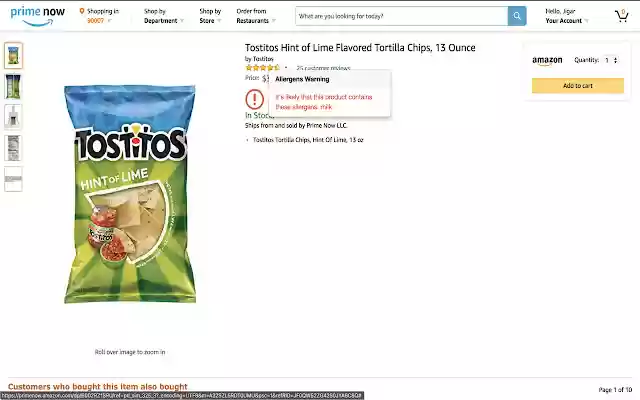 Allergen Warnings  from Chrome web store to be run with OffiDocs Chromium online