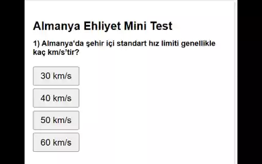 Almanya Ehliyet Mini Test  from Chrome web store to be run with OffiDocs Chromium online