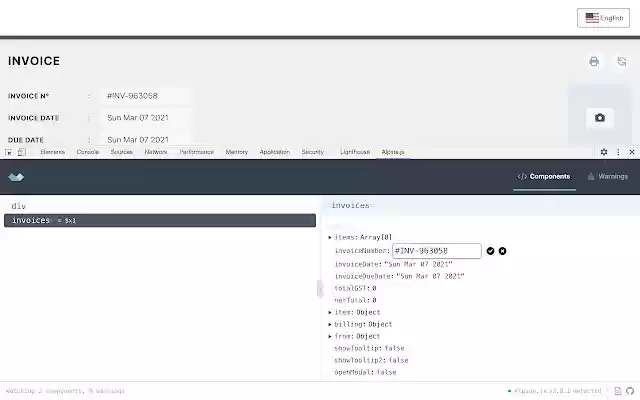 Alpine.js devtools  from Chrome web store to be run with OffiDocs Chromium online