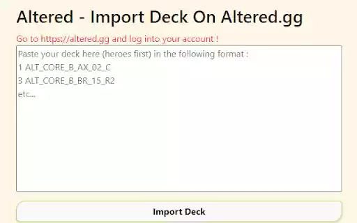Altered Import Deck On Altered.gg  from Chrome web store to be run with OffiDocs Chromium online