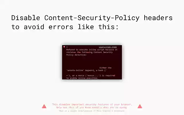 Always Disable Content Security Policy  from Chrome web store to be run with OffiDocs Chromium online