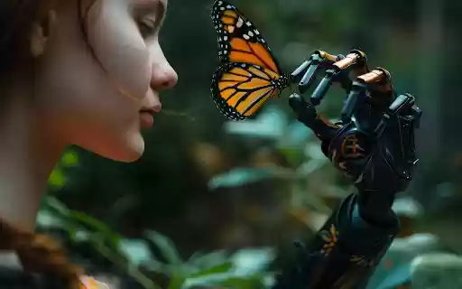 A man with futuristic robot body parts  from Chrome web store to be run with OffiDocs Chromium online