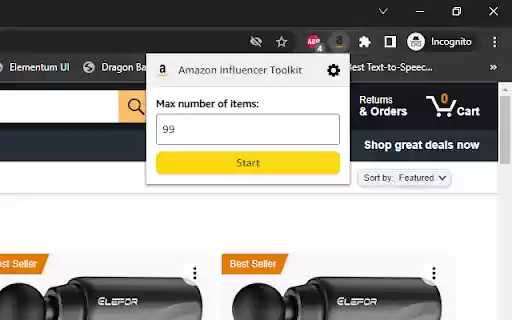 Amazon Influencer Toolkit  from Chrome web store to be run with OffiDocs Chromium online