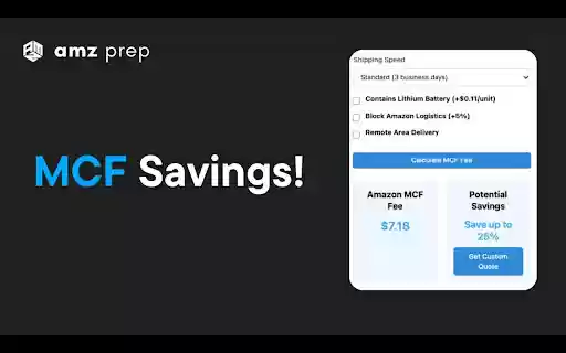 Amazon Multi Channel Fullfillment (MCF) Fee Calculator by AMZ Prep  from Chrome web store to be run with OffiDocs Chromium online