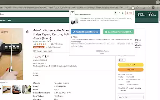 Amazon Review Exporter  from Chrome web store to be run with OffiDocs Chromium online