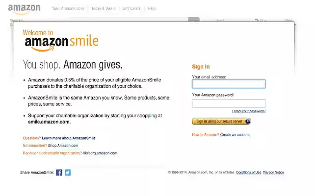 Amazon Smile Switcher  from Chrome web store to be run with OffiDocs Chromium online