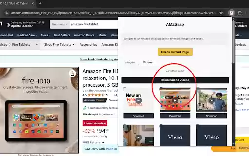 AMZSnap: Download Amazon product images and videos  from Chrome web store to be run with OffiDocs Chromium online
