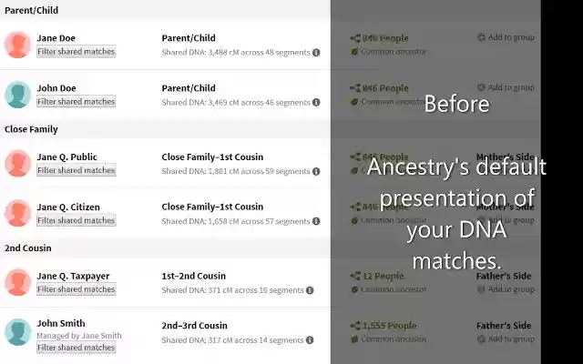 AncestryDNA Match Filter  from Chrome web store to be run with OffiDocs Chromium online