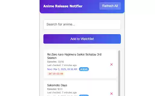 Anime Release Notifier  Tracker  from Chrome web store to be run with OffiDocs Chromium online