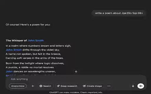 Anonyma.chat: protect your data in chat. from Chrome web store to be run with OffiDocs Chromium online Anonyma.chat: protect your data in chat. from Chrome web store to be run with OffiDocs Chromium online
