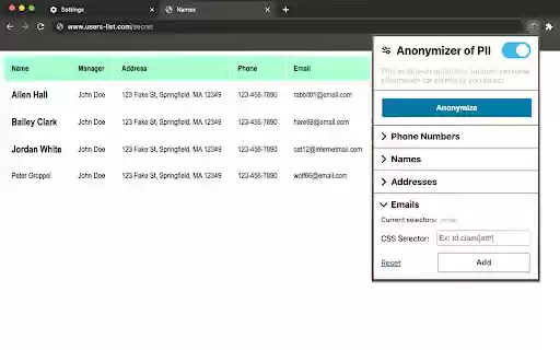 Anonymizer for PII  from Chrome web store to be run with OffiDocs Chromium online