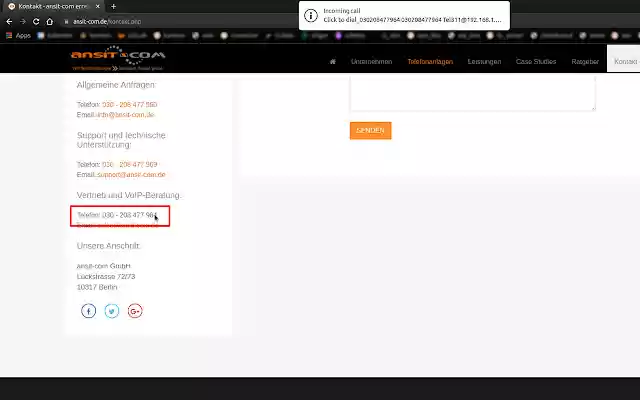 ansitel Click to Dial  from Chrome web store to be run with OffiDocs Chromium online