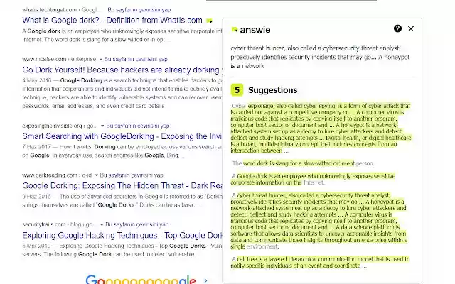 Answie  from Chrome web store to be run with OffiDocs Chromium online