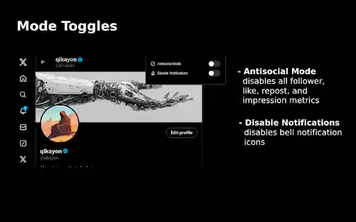 Antisocial X  from Chrome web store to be run with OffiDocs Chromium online