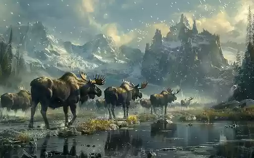A photorealistic moose standing in the wild  from Chrome web store to be run with OffiDocs Chromium online