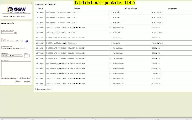 Apontamento de Horas GSW  from Chrome web store to be run with OffiDocs Chromium online